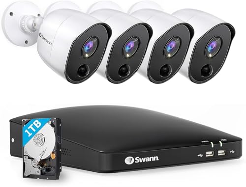 Swann 12MP Security Camera System, 16 Channel NVR with 4TB, 16 IP Cameras Indoor Outdoor Home, 6k Mega HD PoE Wired,Video Analytics, 2-Way Audio, Sirens, Color Night Vision, True Detect, 1690008B8DE