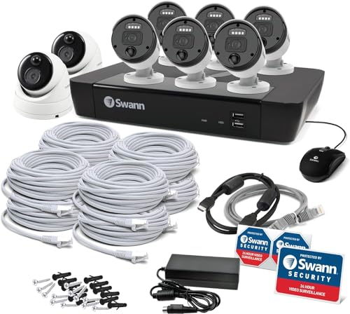 Swann 4K Master Security Camera System, 8 Bullet 8 Dome IP Cameras, 16-Ch NVR with 2TB HDD, Indoor/Outdoor PoE Wired, 24/7 Home Surveillance, Color Night Vision, True Detect, Spotlights, 1676808B8D