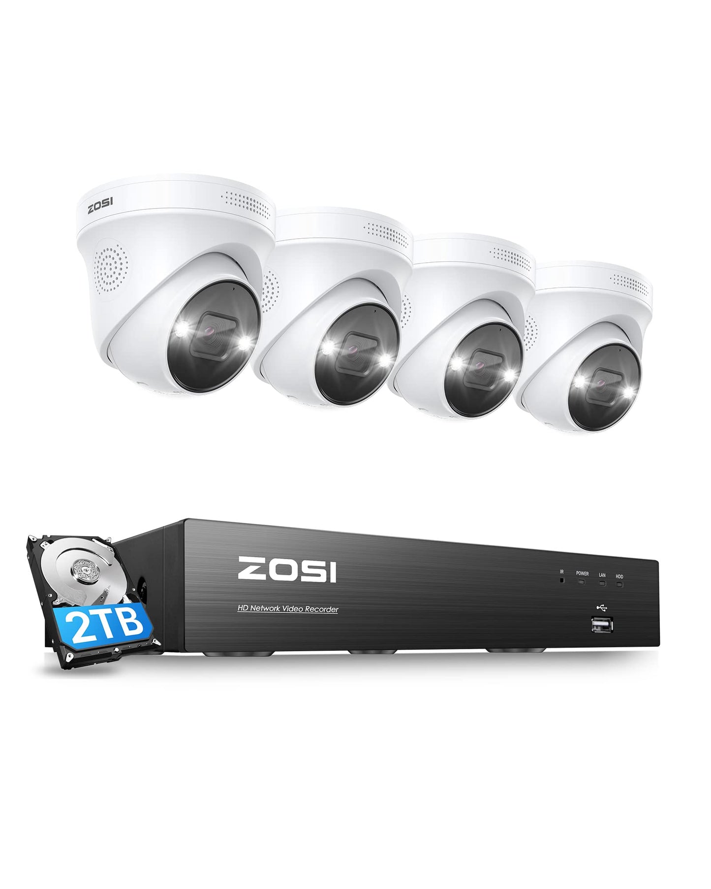 ZOSI 24CH 4K PoE Security Camera System with 4TB HDD,16pcs 8MP Outdoor Audio IP Cameras,Night Vision,Person Vehicle Detection,Smart Light Siren,Dual Disk Backup,4K 16 Port 24CH NVR for 24/7 Recording