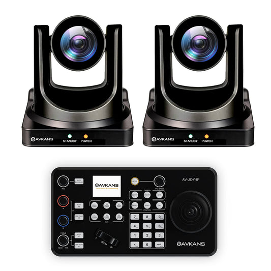 AVKANS 30X NDI PTZ Camera Kits - 2pcs 30X NDI Camera with 1pcs IP Joystick Controller Package for Church Live Streaming Video Production（2X AV-CM30-NDI and 1x AV-Joy-IP）