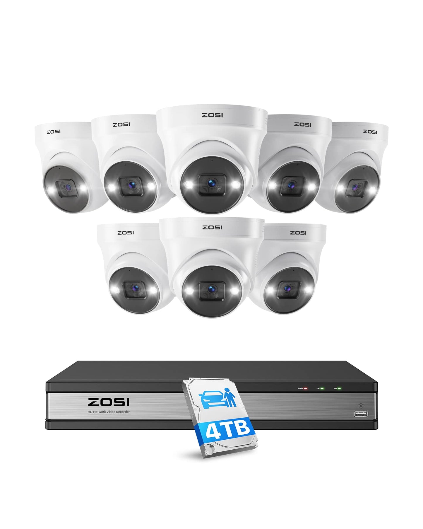 ZOSI 24CH 4K Security Camera System,16pcs 4K Outdoor PoE Cameras,Face/Person/Vehicle Detection,Spotlight Siren,2 Way Audio,Night Vision,16 Port 24CH 8MP Dual-Disk NVR with 4TB HDD for 24/7 Recording