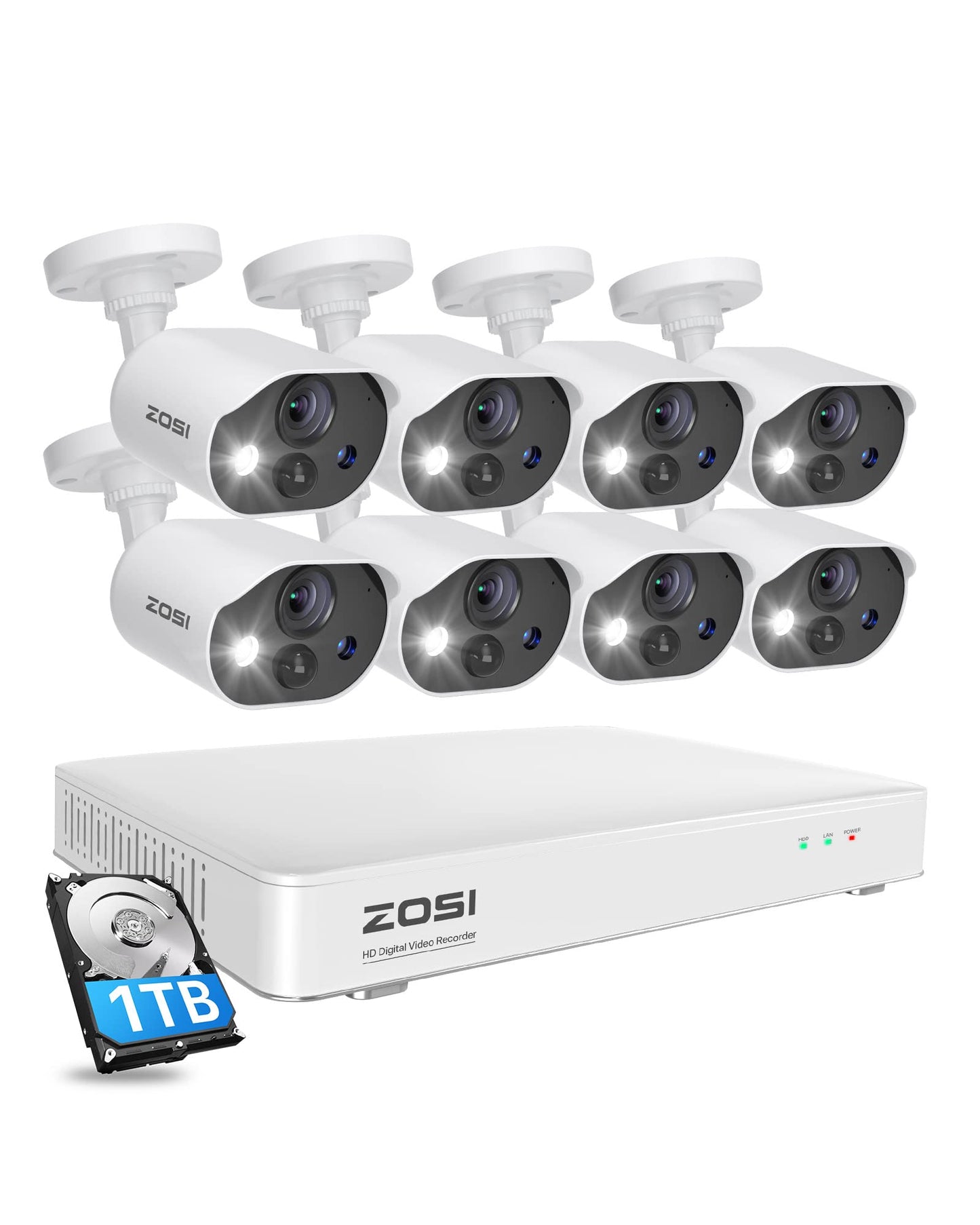 ZOSI 24CH 4K PoE Security Camera System with 4TB HDD,16pcs 8MP Outdoor Audio IP Cameras,Night Vision,Person Vehicle Detection,Smart Light Siren,Dual Disk Backup,4K 16 Port 24CH NVR for 24/7 Recording