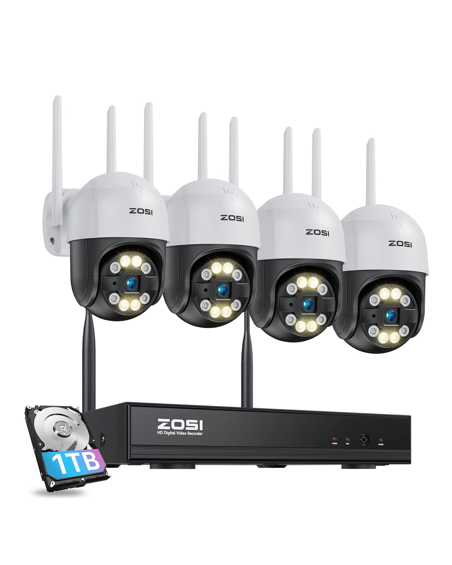 ZOSI 24CH 4K PoE Security Camera System with 4TB HDD,16pcs 8MP Outdoor Audio IP Cameras,Night Vision,Person Vehicle Detection,Smart Light Siren,Dual Disk Backup,4K 16 Port 24CH NVR for 24/7 Recording