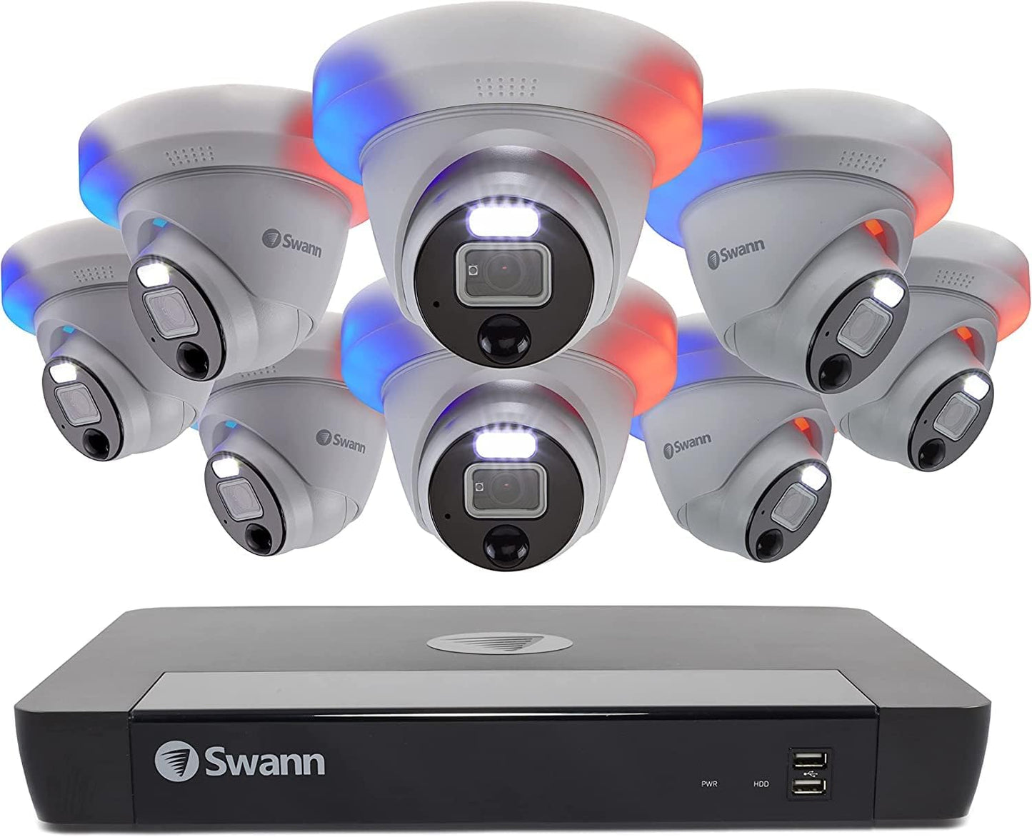 Swann Home Security Cam System with 4TB HDD, 16 Channel 8 Cam, POE Cat5e NVR 12MP HD Video, Indoor Outdoor Wired Surveillance CCTV, Color Night Vision, Heat Motion Detection, Flashing LEDs,1690008DE