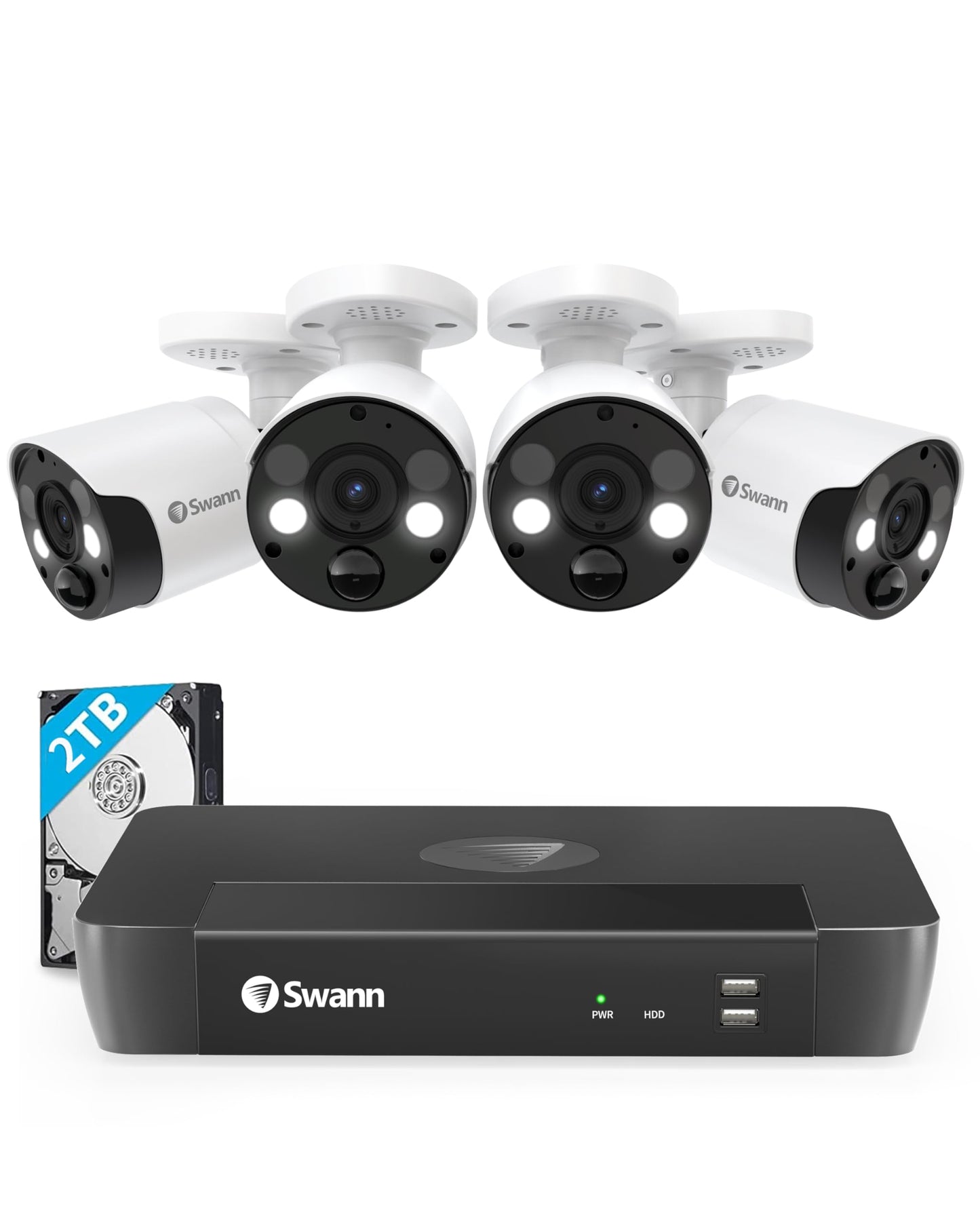 Swann Home Security Camera System with 2TB HDD, 16 Channel 16 Cam, POE Cat5e NVR 4K HD Video, Indoor/Outdoor Wired Surveillance CCTV, Color Night Vision, Heat Motion Detection, LED Lights, 1686816FB