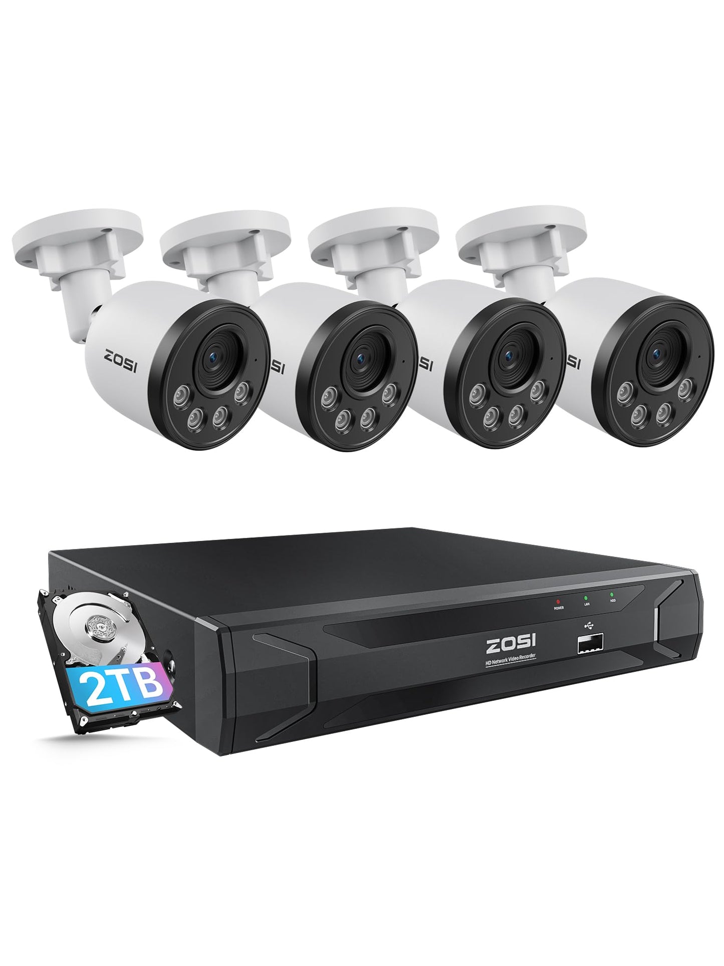 ZOSI 24CH 4K PoE Security Camera System with Face/Person/Vehicle Detection,16 Port 24CH 8MP NVR with 4TB HDD,2 Way Audio,Night Vision,16x 4K Outdoor IP Dome Cameras,Dual Disk-Backup for 24/7 Recording