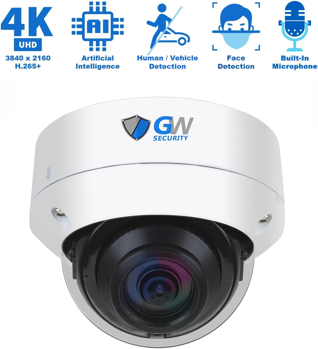 GW Security 16 Channel 12MP NVR UltraHD 4K Face/Human/Vehicle Detection PoE Security Camera System with 16 x 8MP IP Microphone AI Dome Camera, 100ft Night Vision, Outdoor/Indoor Surveillance Camera