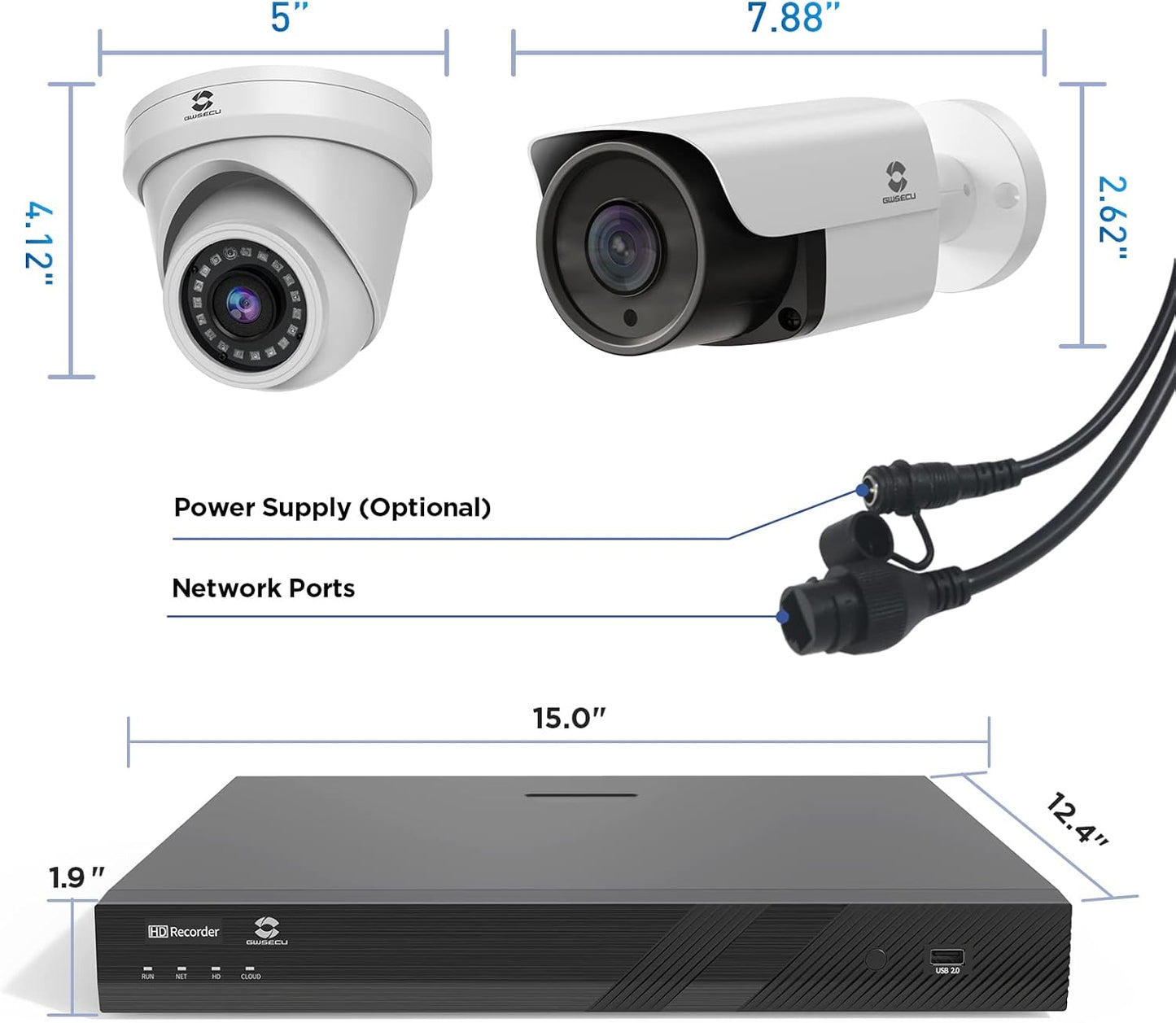 GWSECU 16 Camera Security System Commercial, (16) 5MP Wired PoE Cameras Outdoor/Indoor Built-in Mic, 2.8mm Lens, AI Human Detection,100ft IR Night Vision, 4K 16 Channel NVR with 4TB HDD, G51616P4M01