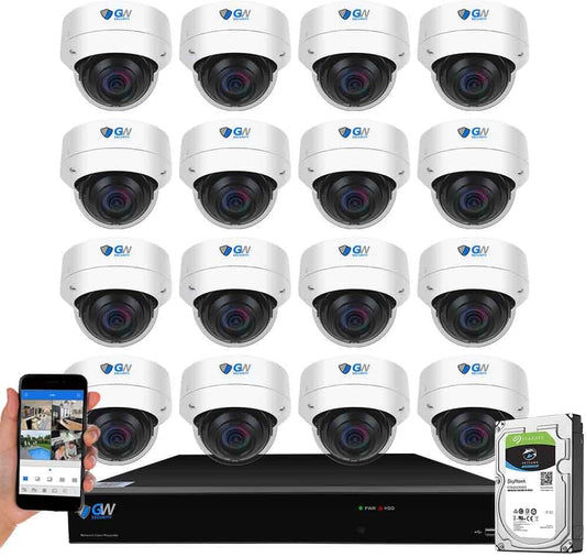 GW Security 16 Channel 12MP NVR UltraHD 4K Face/Human/Vehicle Detection PoE Security Camera System with 16 x 8MP IP Microphone AI Dome Camera, 100ft Night Vision, Outdoor/Indoor Surveillance Camera