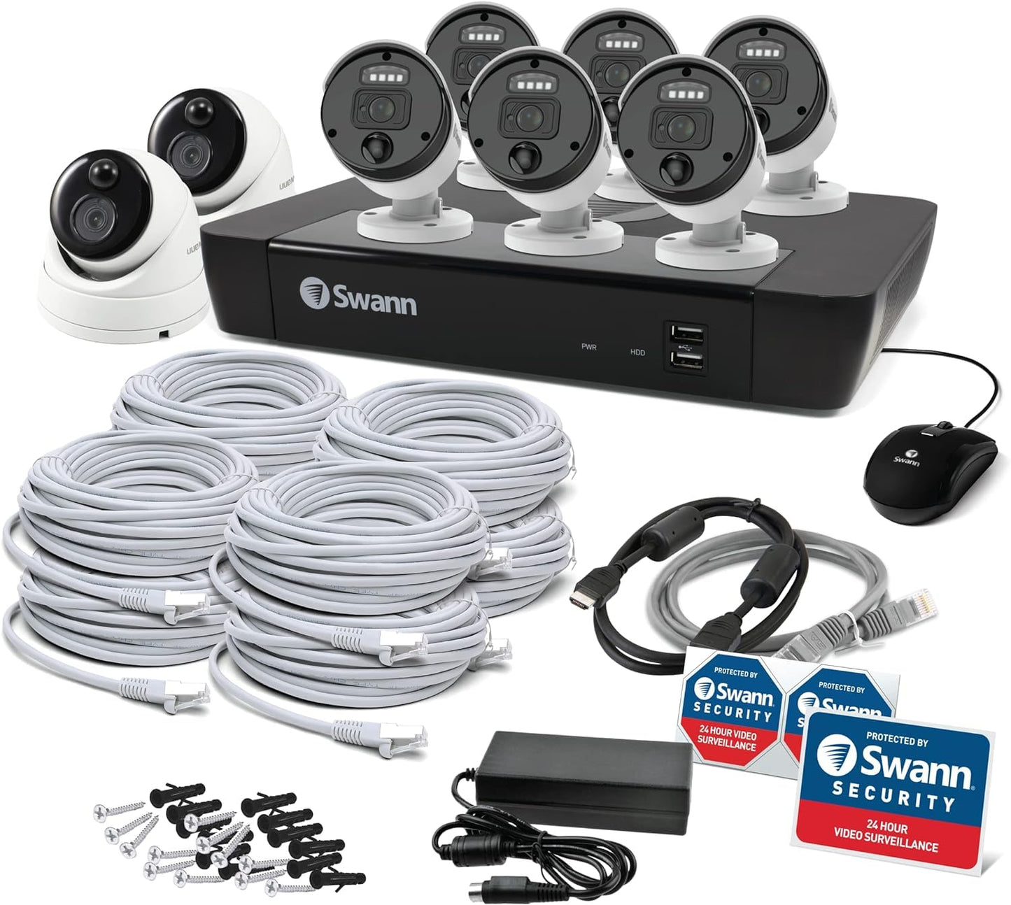 Swann 4K Master Security Camera System, 8 Bullet 8 Dome IP Cameras, 16-Ch NVR with 2TB HDD, Indoor/Outdoor PoE Wired, 24/7 Home Surveillance, Color Night Vision, True Detect, Spotlights, 1676808B8D