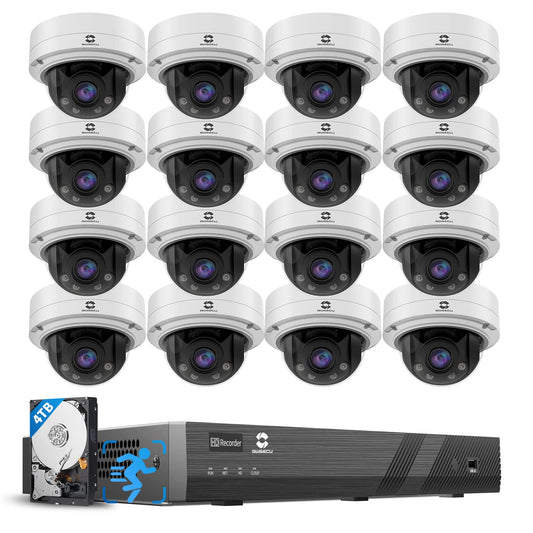 GWSECU 16 Channel Security Camera Systems, 4K/8MP 16CH NVR with 4TB HDD, AI Human Detection, 16x 5MP IP66 IK10 Vandal Dome 2.8-12mm Manual Varifocal Lens Microphone IP PoE Cameras, G51616SD57