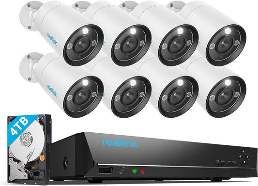 REOLINK 12MP Security Camera System Commercial, 8pcs H.265 12MP PoE Security Cameras Wired Outdoor, Person Vehicle Pet Detection, Spotlight Color Night Vision, 16CH NVR 4TB HDD, RLK16-1200B8-A