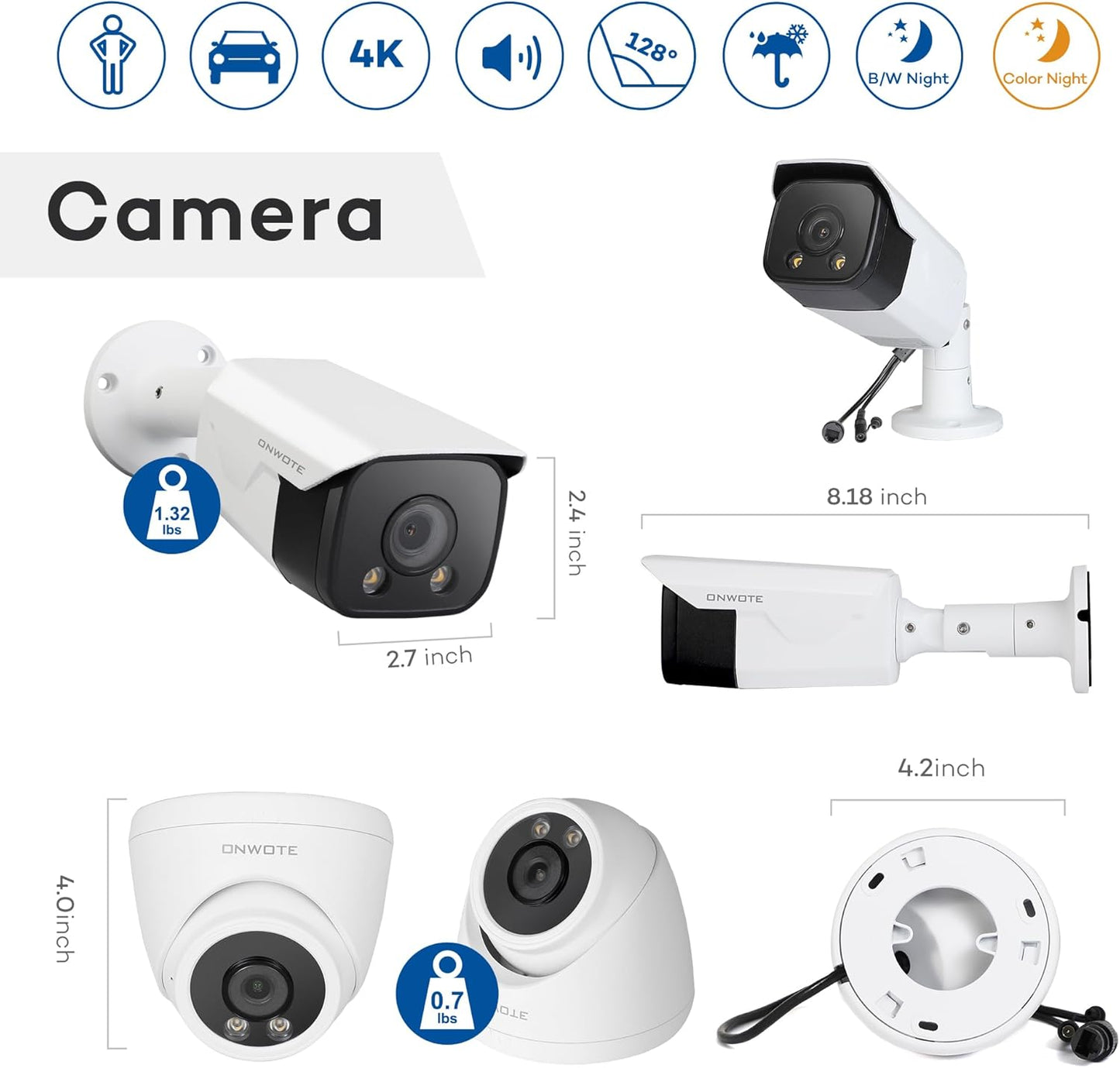 ONWOTE 16 Channel Security Camera System, AI Detection, Color Night Vision, 128° Wide View Angle, (16) 4K 8MP Outdoor Audio PoE IP Cameras, 16CH 4K NVR 4TB, Commercial CCTV Surveillance for Businesses