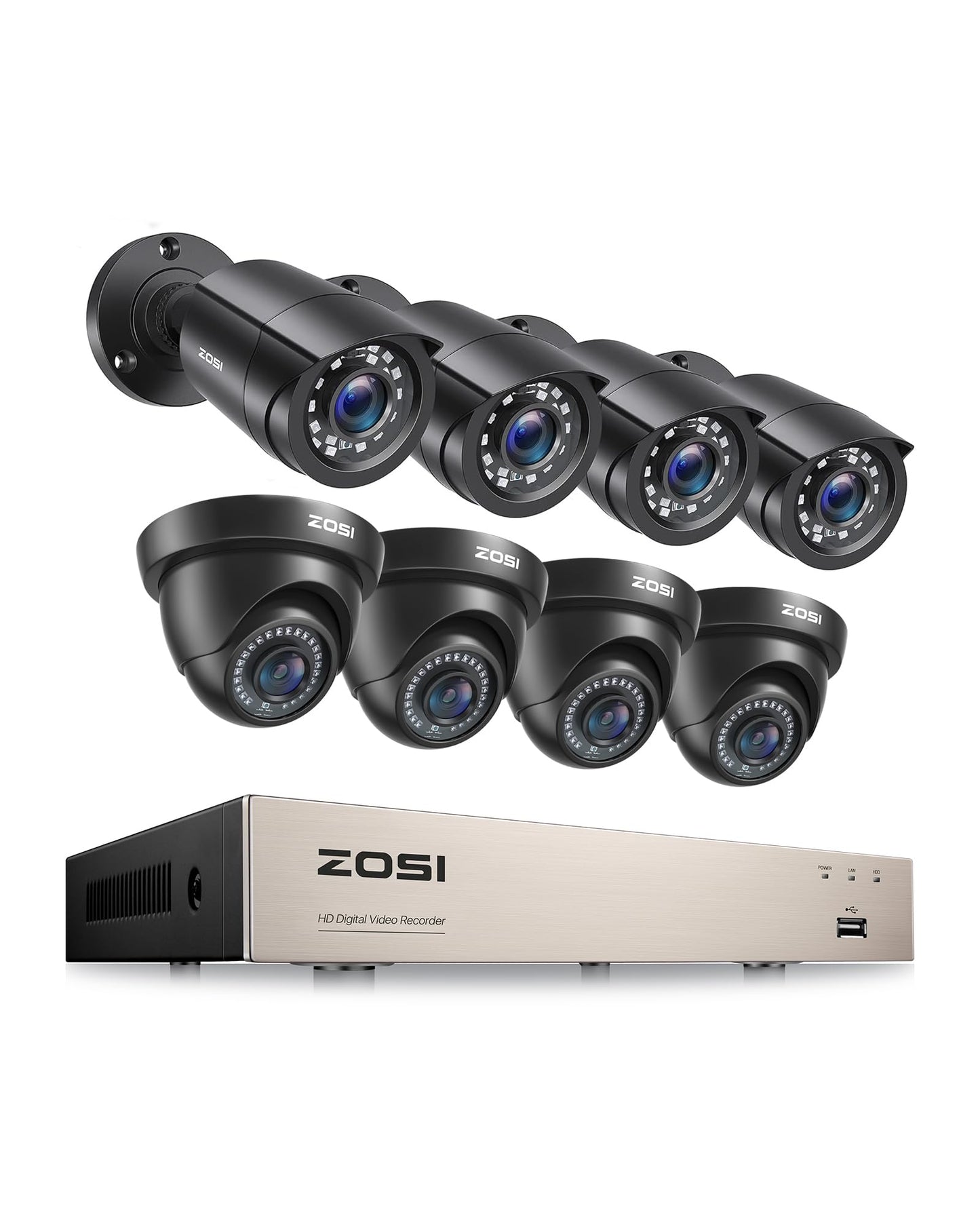 ZOSI 24CH 4K PoE Security Camera System with Face/Person/Vehicle Detection,16 Port 24CH 8MP NVR with 4TB HDD,2 Way Audio,Night Vision,16x 4K Outdoor IP Dome Cameras,Dual Disk-Backup for 24/7 Recording