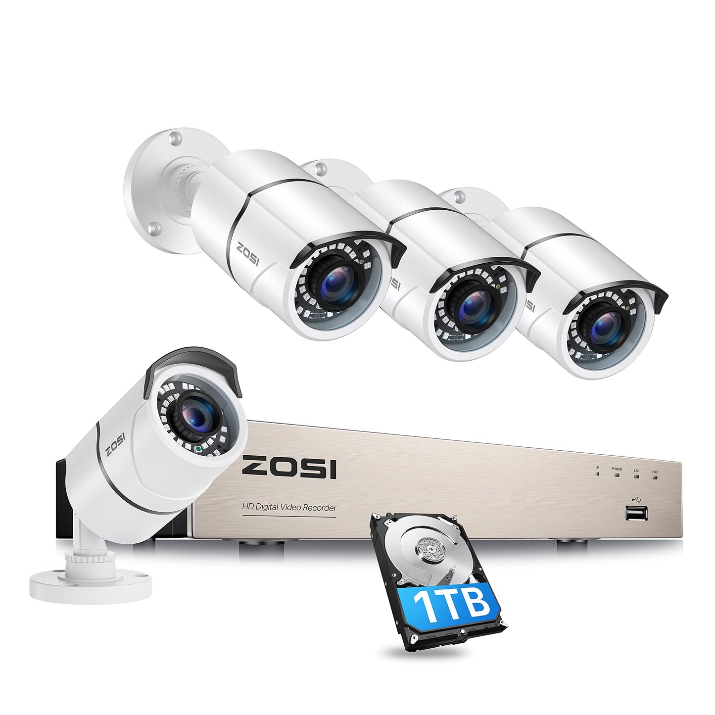 ZOSI 24CH 4K Security Camera System,16pcs 4K Outdoor PoE Cameras,Face/Person/Vehicle Detection,Spotlight Siren,2 Way Audio,Night Vision,16 Port 24CH 8MP Dual-Disk NVR with 4TB HDD for 24/7 Recording