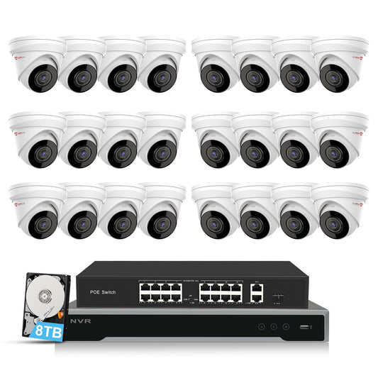 Anpviz 4K 8MP 32 Channel NVR POE Security Systems, 32CH 4K H.265+ NVR with 8TB HDD, 24pcs Wired 8MP IP POE Turret Cameras Outdoor with Audio Business Security System, Wide Angle, 98ft Night Vision