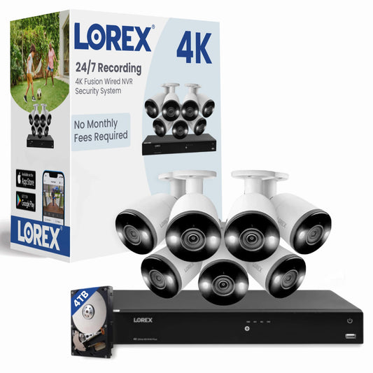 Lorex Fusion 4K PoE Outdoor/Indoor Smart Home Security Camera System, 4TB NVR, White – 7 Bullet IP Cameras, 16 Channel (Wired & Fusion WiFi) Monitoring, Color Night Vision, Smart Motion Detection Plus