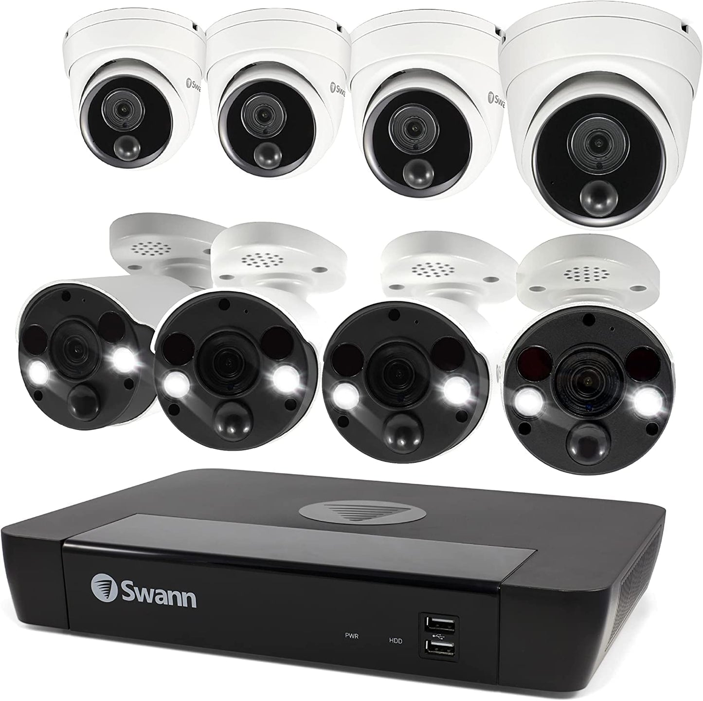 Swann Home Security Camera System with 2TB HDD, 16 Channel 16 Cam, POE Cat5e NVR 4K HD Video, Indoor/Outdoor Wired Surveillance CCTV, Color Night Vision, Heat Motion Detection, LED Lights, 1686816FB