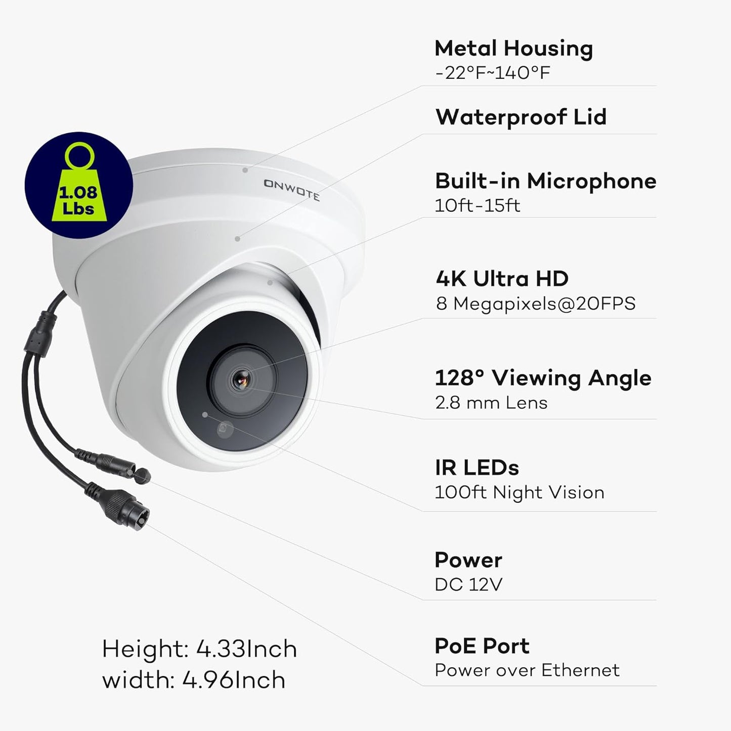 ONWOTE 16 Channel 4K PoE Security Camera System, AI Human Vehicle Detection, 128° Wide View Angle, (16) Outdoor Commercial 8MP IP Cameras with Audio, 16CH 4K NVR 4TB, CCTV Surveillance for Businesses