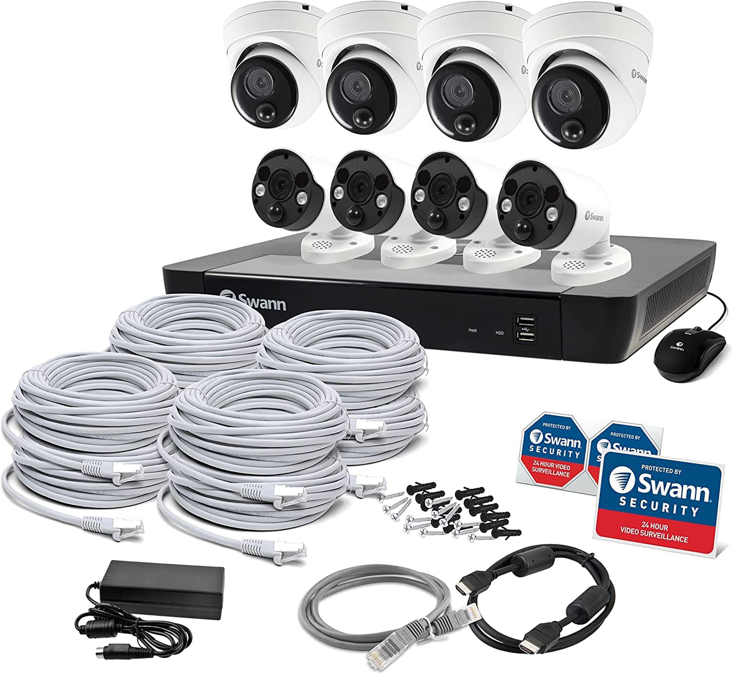 Swann Home Security Camera System with 2TB HDD, 16 Channel 16 Cam, POE Cat5e NVR 4K HD Video, Indoor/Outdoor Wired Surveillance CCTV, Color Night Vision, Heat Motion Detection, LED Lights, 1686816FB