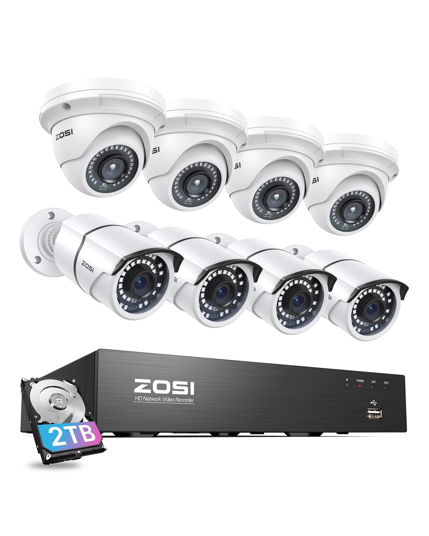 ZOSI 24CH 4K PoE Security Camera System with Face/Person/Vehicle Detection,16 Port 24CH 8MP NVR with 4TB HDD,2 Way Audio,Night Vision,16x 4K Outdoor IP Dome Cameras,Dual Disk-Backup for 24/7 Recording