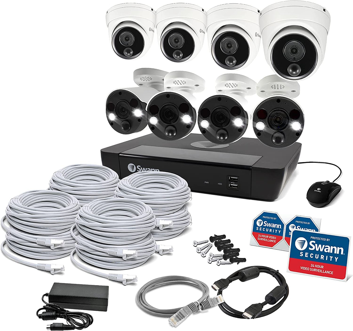 Swann Home Security Camera System with 2TB HDD, 16 Channel 16 Cam, POE Cat5e NVR 4K HD Video, Indoor/Outdoor Wired Surveillance CCTV, Color Night Vision, Heat Motion Detection, LED Lights, 1686816FB