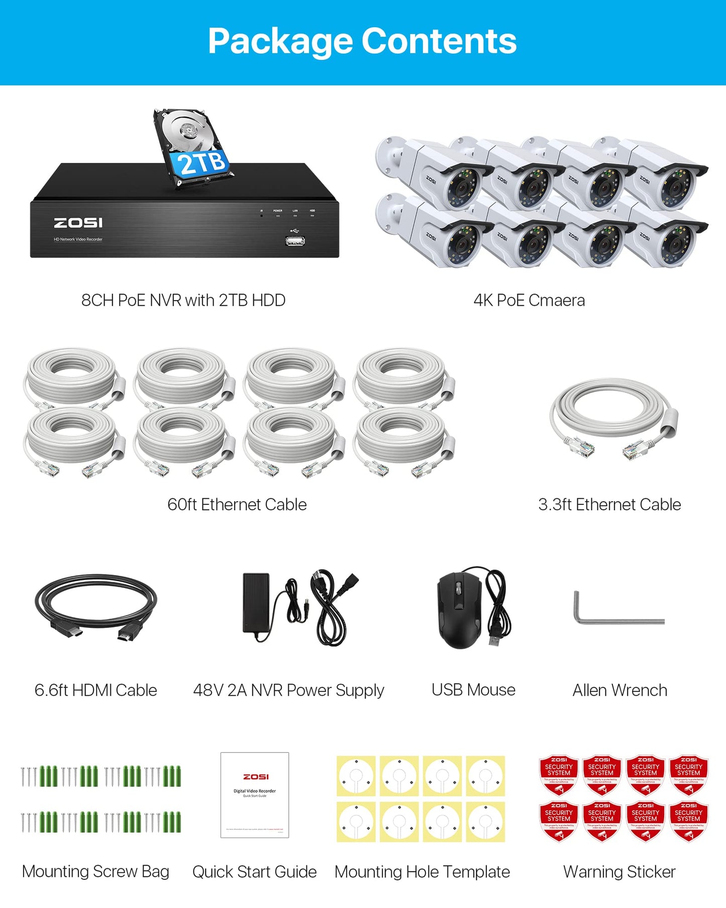 ZOSI 24CH 4K PoE Security Camera System with Face/Person/Vehicle Detection,16 Port 24CH 8MP NVR with 4TB HDD,2 Way Audio,Night Vision,16x 4K Outdoor IP Dome Cameras,Dual Disk-Backup for 24/7 Recording