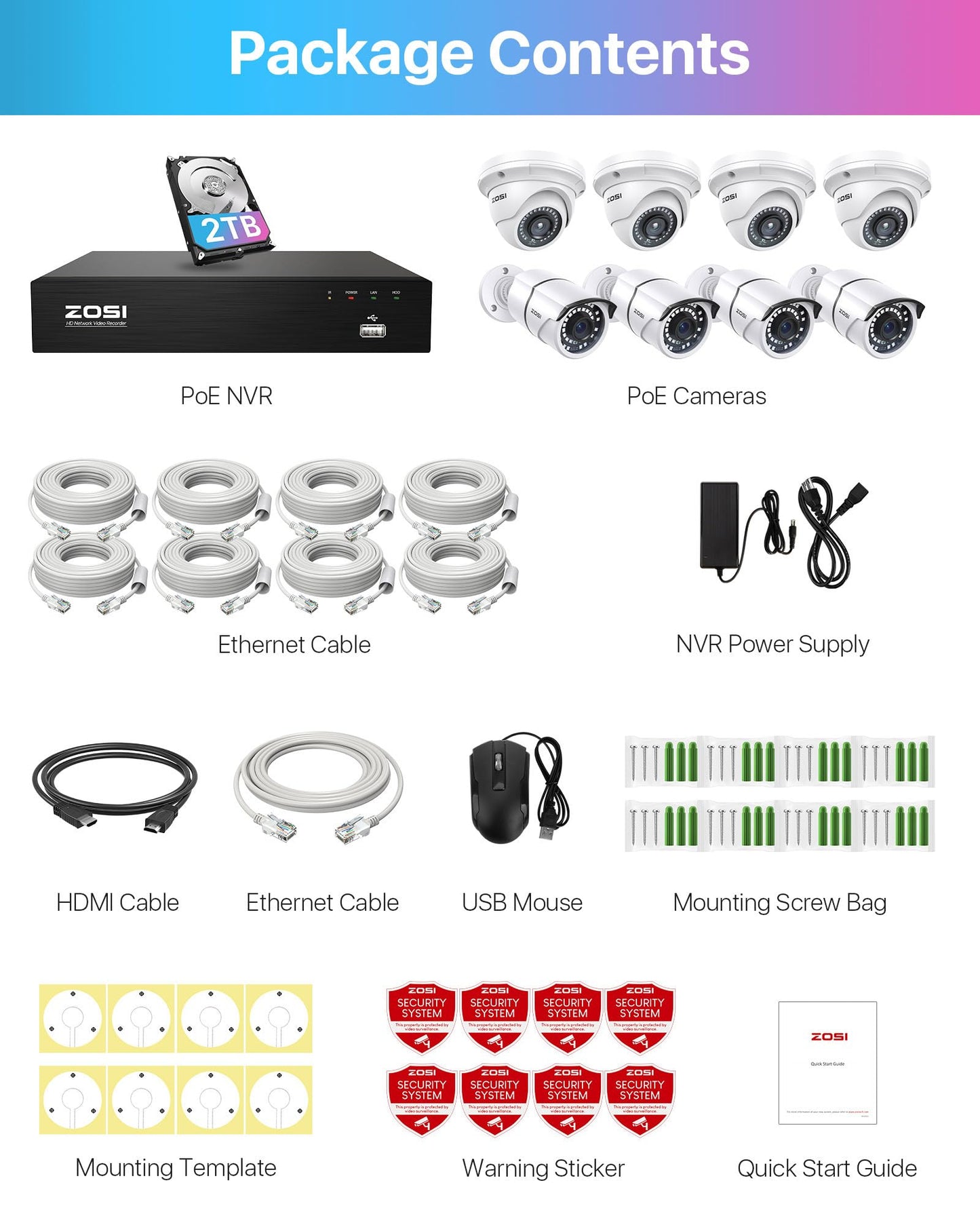 ZOSI 24CH 4K PoE Security Camera System with Face/Person/Vehicle Detection,16 Port 24CH 8MP NVR with 4TB HDD,2 Way Audio,Night Vision,16x 4K Outdoor IP Dome Cameras,Dual Disk-Backup for 24/7 Recording