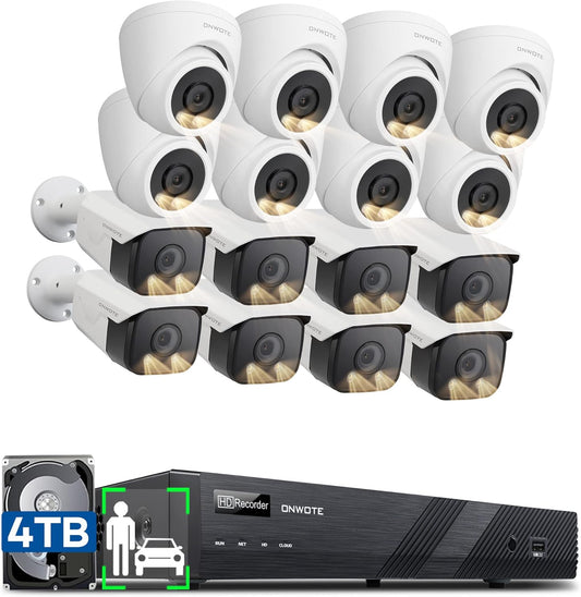 ONWOTE 16 Channel Security Camera System, AI Detection, Color Night Vision, 128° Wide View Angle, (16) 4K 8MP Outdoor Audio PoE IP Cameras, 16CH 4K NVR 4TB, Commercial CCTV Surveillance for Businesses