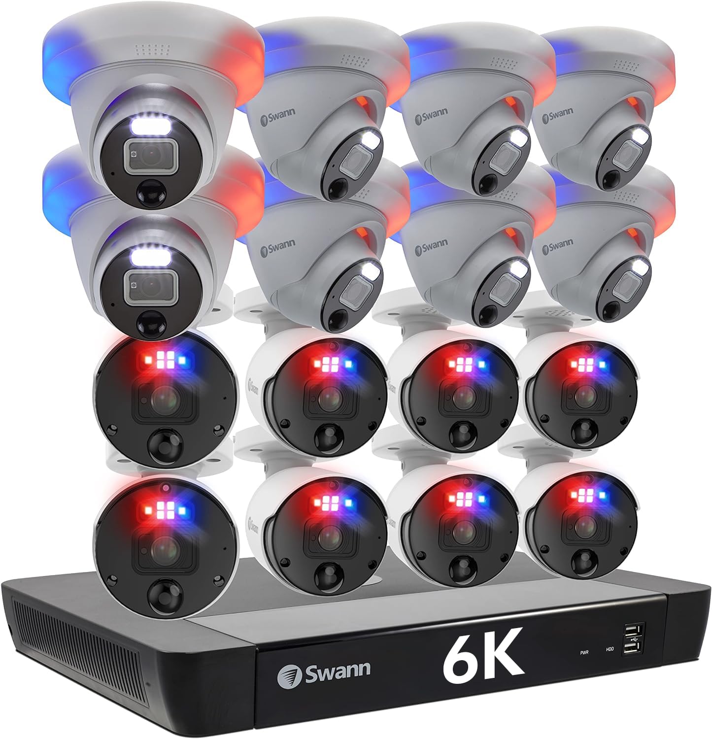 Swann 12MP Security Camera System, 16 Channel NVR with 4TB, 16 IP Cameras Indoor Outdoor Home, 6k Mega HD PoE Wired,Video Analytics, 2-Way Audio, Sirens, Color Night Vision, True Detect, 1690008B8DE