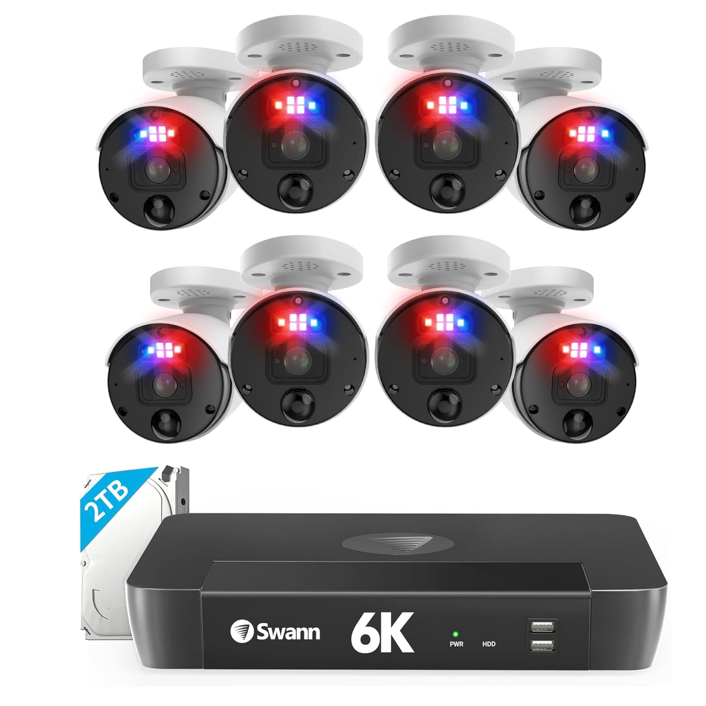 Swann 12MP Security Camera System, 16 Channel NVR with 4TB, 16 IP Cameras Indoor Outdoor Home, 6k Mega HD PoE Wired,Video Analytics, 2-Way Audio, Sirens, Color Night Vision, True Detect, 1690008B8DE