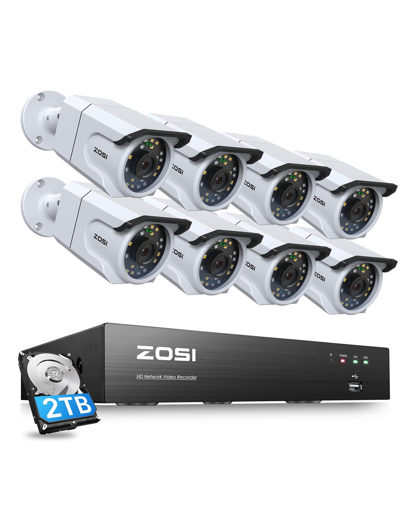 ZOSI 24CH 4K PoE Security Camera System with Face/Person/Vehicle Detection,16 Port 24CH 8MP NVR with 4TB HDD,2 Way Audio,Night Vision,16x 4K Outdoor IP Dome Cameras,Dual Disk-Backup for 24/7 Recording