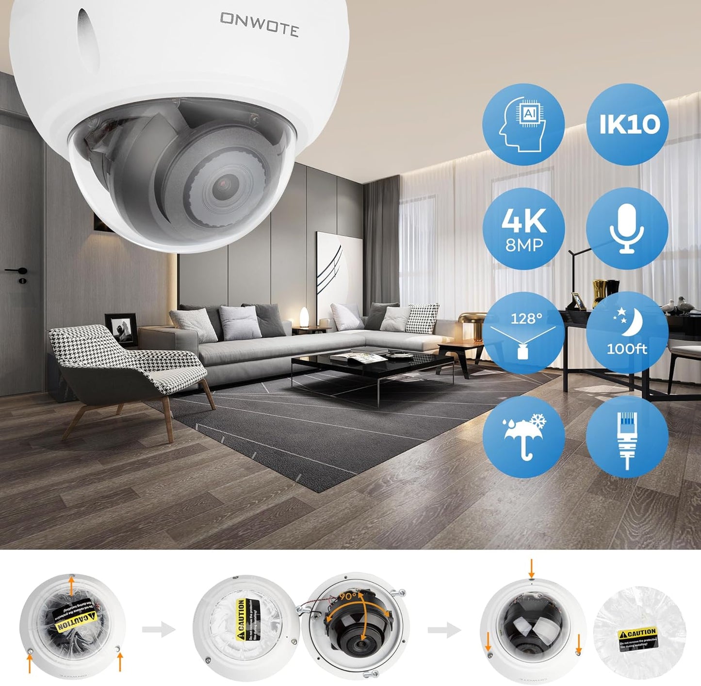 ONWOTE 4K 16 Channel NVR PoE Security Camera System 4TB HDD, IK10 Vandal Proof, 16x 4K 8MP Outdoor Commercial Wired IP Cameras 128° FOV, AI Human Vehicle Detection, CCTV Surveillance for Businesses