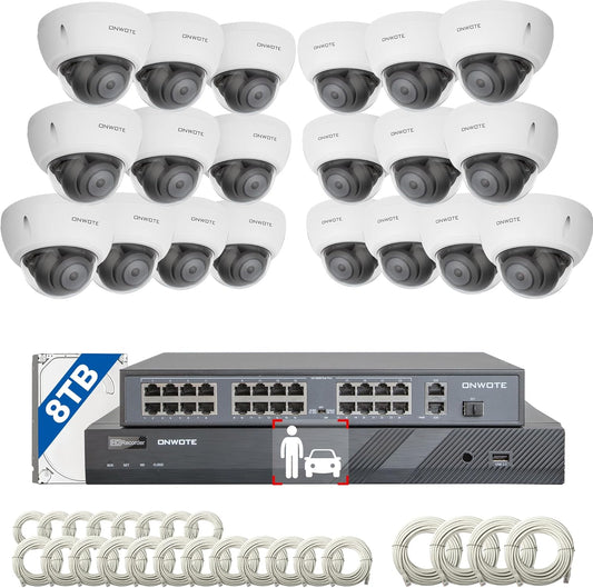 ONWOTE 32 Channel 4K Security Camera System, IK08 Vandal Proof Dome, 20x 4K 8MP Outdoor Indoor 128° PoE IP Cameras with Audio, 20x Cables-150ft 100ft 60ft, 32CH 4K NVR 8TB for Business Surveillance