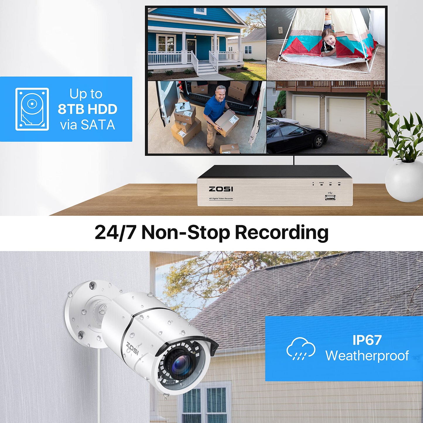 ZOSI 24CH 4K Security Camera System,16pcs 4K Outdoor PoE Cameras,Face/Person/Vehicle Detection,Spotlight Siren,2 Way Audio,Night Vision,16 Port 24CH 8MP Dual-Disk NVR with 4TB HDD for 24/7 Recording